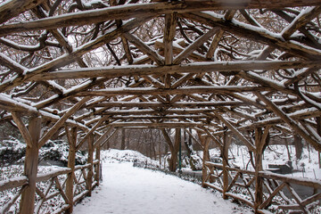 wooden bridge in winter