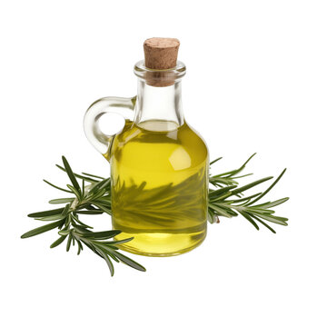 fresh raw organic rosemary oil in glass bowl png isolated on white background with clipping path. natural organic dripping serum herbal medicine rich of vitamins concept. selective focus