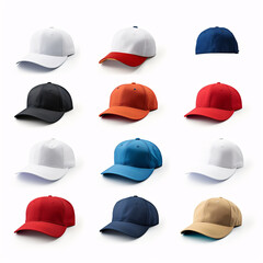 a group of different colored hats