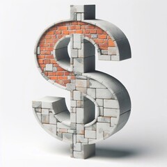 Dollar mark shape created from concrete and briks. AI generated illustration