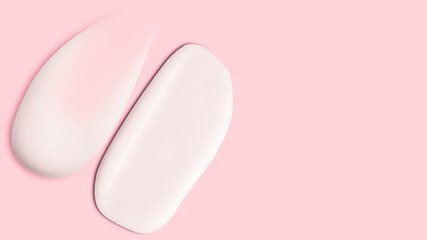 Smears of white cream on pink background
