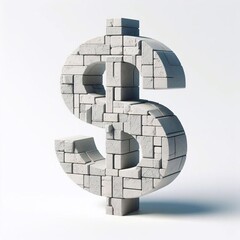 Dollar mark shape created from concrete and briks. AI generated illustration
