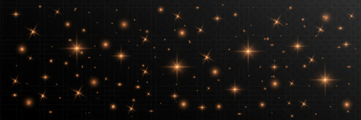 Yellow sparks glitter special light effect. Vector sparkles on transparent background. Sparkling magic dust particles.