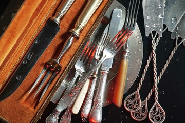 Antique silver tableware for dining room