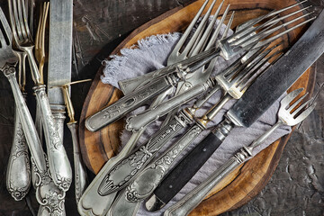 Antique silver tableware for dining room