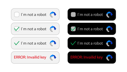 Captcha, I am not a robot. Vector illustration isolated on white background.