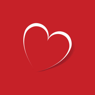 Red Heart with Shadow on White and Red Background Vector - Sign of Love for Valentine's Day - Heart Symbol