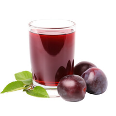 glass of 100% fresh organic davidson plum juice with sacs and sliced fruits png isolated on white background with clipping path. selective focus