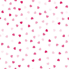 Heart confetti seamless vector pattern. Love watercolor background, for Valentine's day. Red, pink and rose hearts flying, for 14 February
