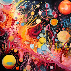 A painting of a planet with different colors and different colors,,
A close up of a painting of a colorful swirly design
