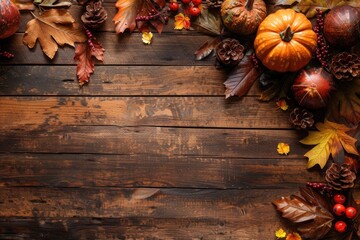 rustic wooden background with a Thanksgiving theme and many wooden slats - obrazy, fototapety, plakaty