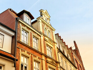 Historical houses in old town Wismar, Germany