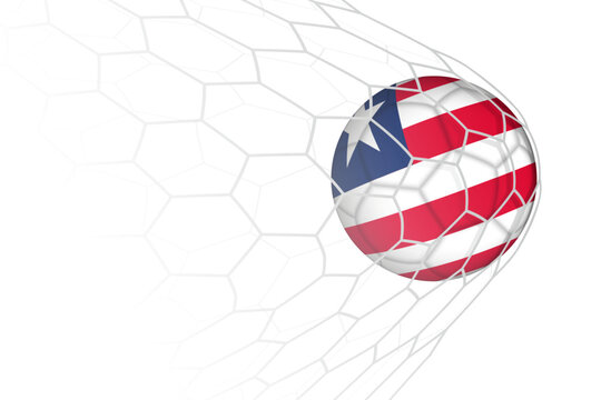 Liberia flag soccer ball in net.