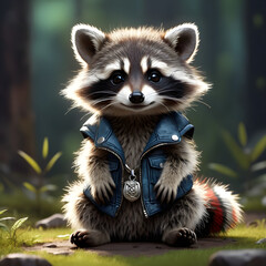 Once upon a time, in a world full of surprises, there lived the most adorable and fluffy baby raccoon you could ever imagine. With its tiny paws and big curious eyes, it had a magnetic charm that melt - obrazy, fototapety, plakaty