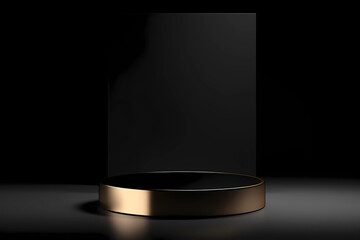 Podium or pedestal display on dark background, cylinder stand concept, blank product shelf standing backdrop