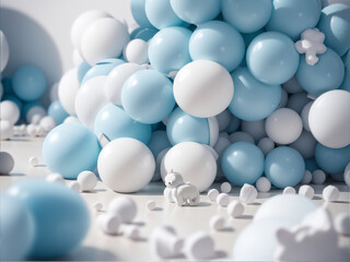 
Tranquil Composition: Pastel-Colored White, Grey, and Blue Plastic Balls Background