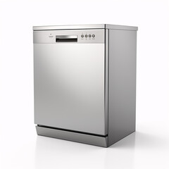 a silver dishwasher on a white background