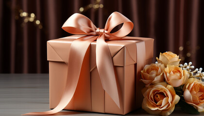 Celebration of love gift box wrapped in shiny yellow paper generated by AI