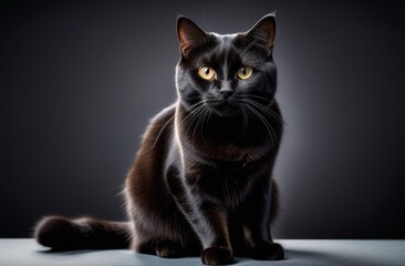 black cat-photographer, plain background, studio photo 