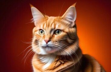 red cat-chemist, plain background, studio photo