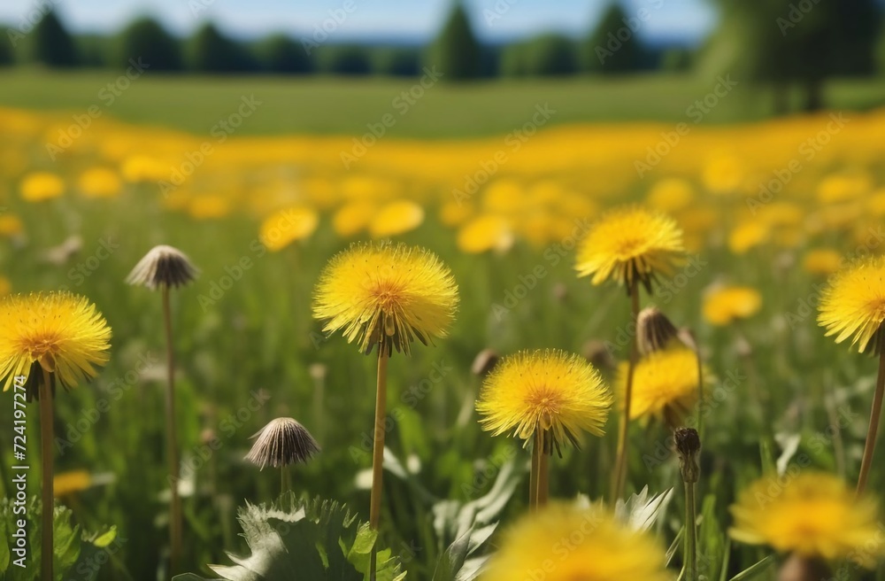 Wall mural field of dandelions on a sunny day