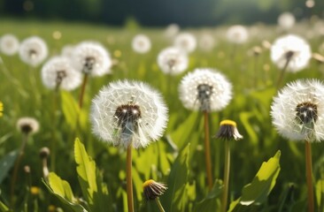 field of dandelions on a sunny day