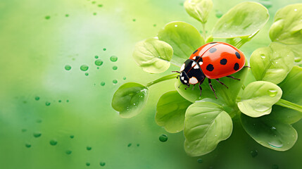 Naklejka premium Lucky charm ladybug on a plant