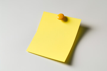 one yellow colored sticky note pinned on a white background, Empty blank note paper stick on white board, pinned Reminder memo isolated on flat wall, Yellow color blank sheet paper on white background