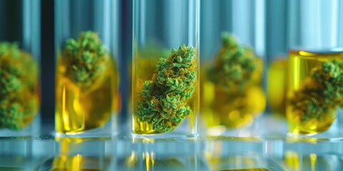 Close up cannabis bud in a lab