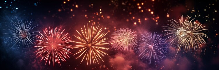 Fototapeta premium beautiful colorful fireworks at night