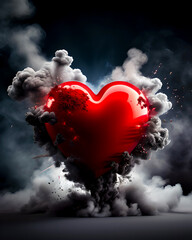 Walentynki, czerwony wzór serca w kłębach dymu