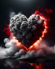 Walentynki, czerwony wzór serca w kłębach dymu - obrazy, fototapety, plakaty