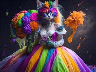Colorful Wedding Cat Attire AI generated