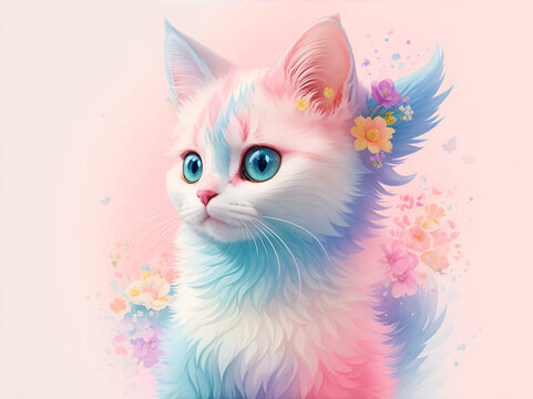 Colorful Cat Illustration AI generated