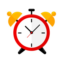 Red vintage alarm clock. Isolated object on transparent background