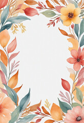 Pastel Watercolor Flower Frame with Hand-Painted Autumn Leaves - Cute Design for Templates, Weddings, and Fall Decorations