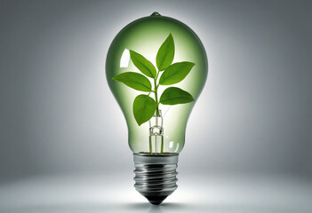 Green plant inside a futuristic bulb, symbolizing renewable energy and sustainable environmental practices