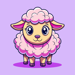 A pink curly-haired sheep. Cartoon character, vector illustration isolated