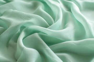 Soft green silk fabric background. Satin cloth. Elegant textile design. Backdrop for banner, wallpaper, card, poster