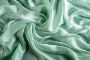 Green glossy silk fabric background. Shiny satin cloth. Elegant textile design. Backdrop for banner, wallpaper, card, poster
