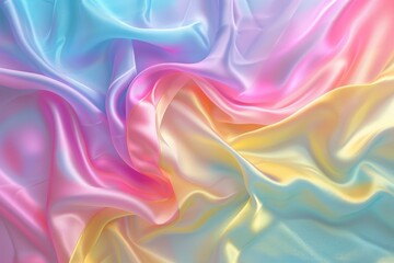 Iridescent abstract shiny fabric background. Multicolor gradient. Silk or satin cloth. Reflective metallic surface. Backdrop for design, banner, wallpaper, card