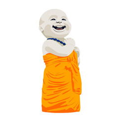 little buddha stand up. Buddhist monk cartoon character statue. 