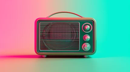 Zelfklevend Fotobehang Antilo radio illustration, 80s and 90s, retro colors on pastel green pink neon light background, copy space.   © Jasper W
