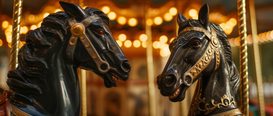 Fototapeta na wymiar Detailed close-up of carousel horses, capturing the charm of a vintage merry-go-round