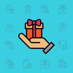 Set of gift boxes and discount cards icons. Vector illustration