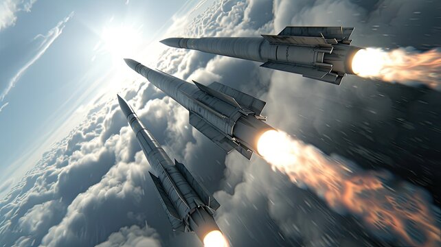 the launch of military missiles, also known as rocket artillery, at the firing field, showcasing the precision and firepower of modern warfare training.