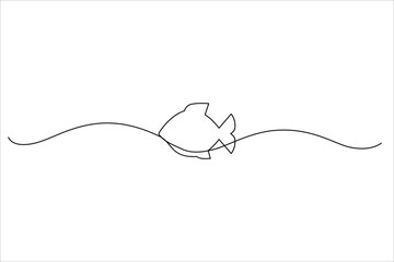 Continuous Line Fish Icon, Monoline Fishing Symbol, One Line Tuna Silhouette, Salmon Sign