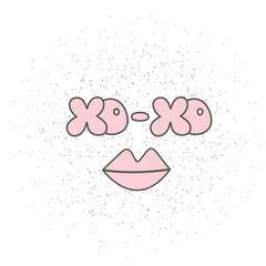 Valentines day greeting card design. Text XO XO and pink lips. Vector illustration for card, poster, invitation, party design. - 724203690