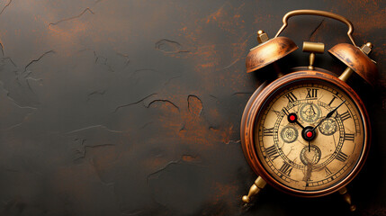Ancient Clock Against a Background of Dark Wood: Timeless Elegance and Vintage Charm in Classic...