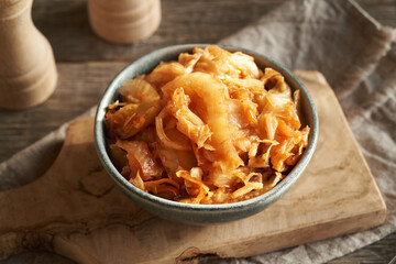 Fermented kim chi in a bowl on a table